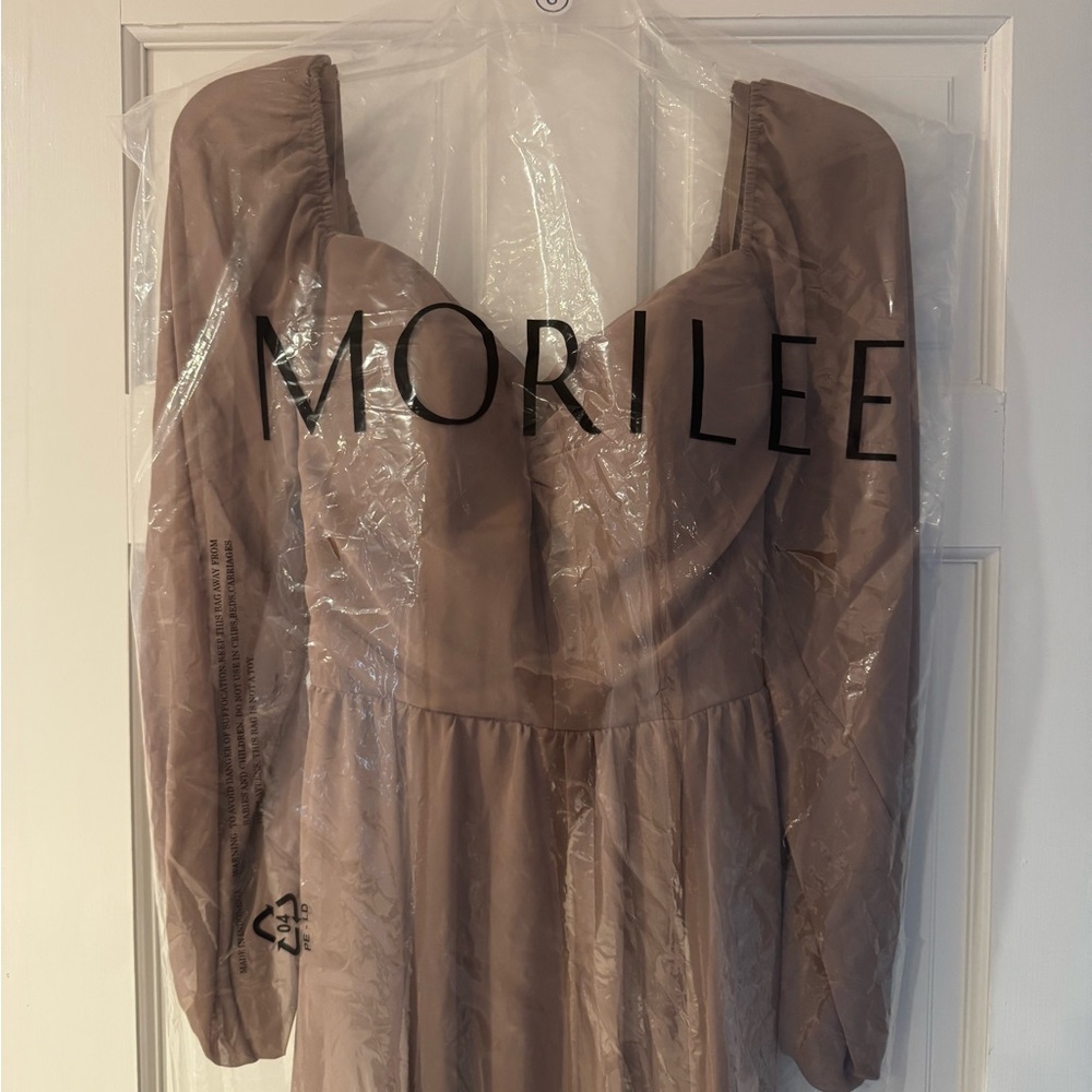 Mori Lee Long Sleeve Dress in Taupe NEW